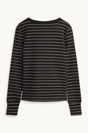 Dona - Samarreta de mànigues llargues - slim fit - de ratlles - negre/blanc