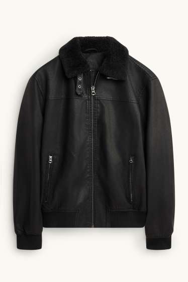 Hommes - Veste avec garniture en imitation fourrure - doublé - matière synthétique - noir