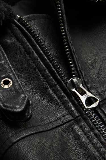 Hommes - Veste avec garniture en imitation fourrure - doublé - matière synthétique - noir