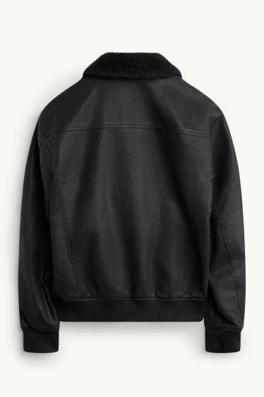 Hommes - Veste avec garniture en imitation fourrure - doublé - matière synthétique - noir