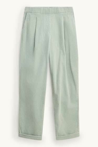 Femmes - Pantalon en velours côtelé - high waist - tapered fit - LYCRA® - vert clair