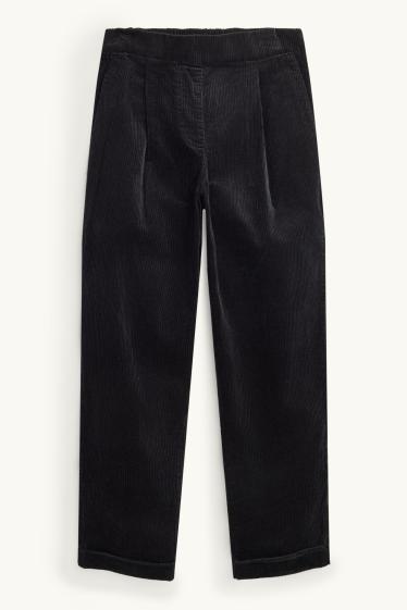Women - Corduroy trousers - high waist - tapered fit - LYCRA® - black