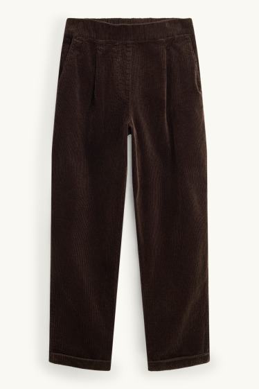 Femmes - Pantalon en velours côtelé - high waist - tapered fit - LYCRA® - marron foncé