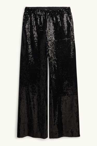 Femmes - Pantalon en sequins - high waist - wide leg - noir