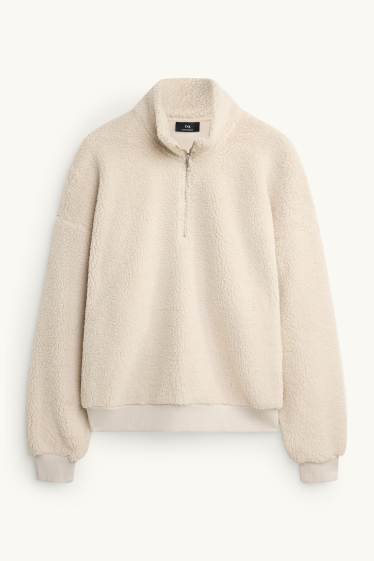 Men - Oversized teddy fur sweatshirt - cremewhite