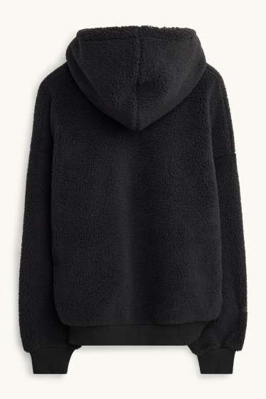 Men - Oversized teddy fur hoodie - black