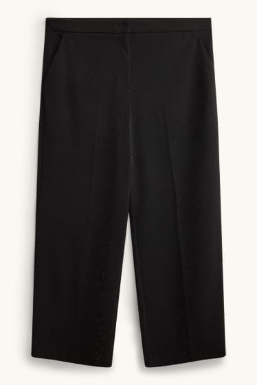 Femei - Pantaloni din jerseu - talie medie - wide leg - aspect lucios - negru
