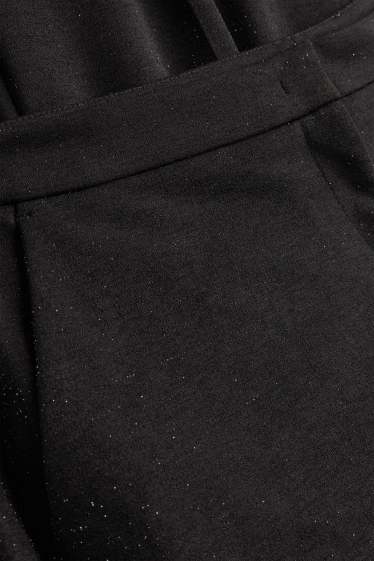 Femei - Pantaloni din jerseu - talie medie - wide leg - aspect lucios - negru