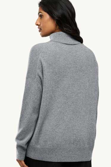 Femmes - Pull à col roulé en cachemire - gris chiné