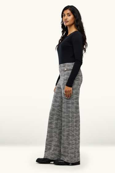 Femmes - Pantalon en finition bouclée - high waist - wide leg - gris chiné