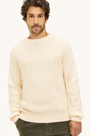 Herren - Pullover - Zopfmuster - cremeweiss