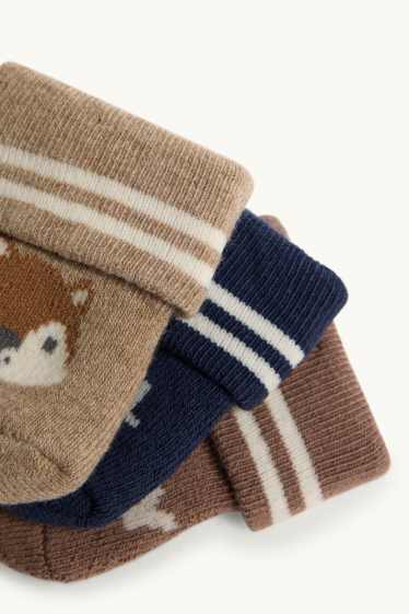 Baby Jungen - Multipack 3er - Fuchs - Erstlings-Socken mit Motiv - braun / blau