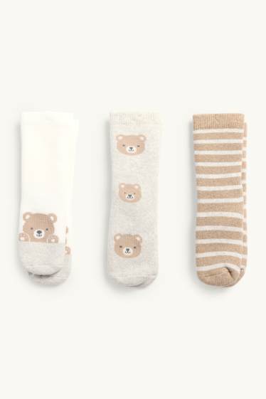Baby Mädchen - Multipack 3er - Bärchen - Baby-Noppensocken mit Motiv - beige / braun