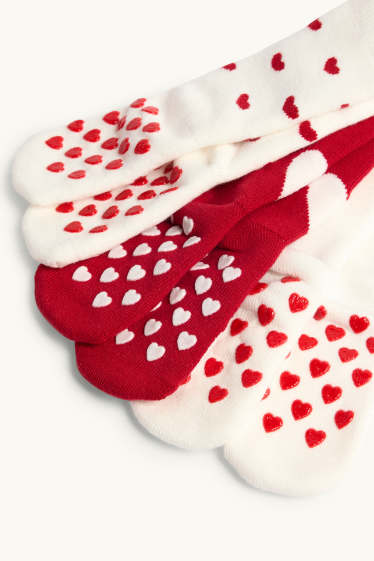 Bébés filles - Lot de 3 paires - petits cœurs - chaussettes à noppes pour bébé avec motif - rouge / blanc