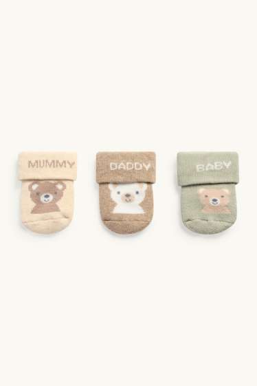 Baby Jungen - Multipack 3er - Bärchen - Erstlings-Socken mit Motiv - beige / grün