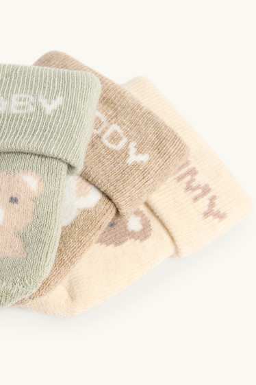 Baby Jungen - Multipack 3er - Bärchen - Erstlings-Socken mit Motiv - beige / grün