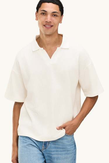 Home - Polo de punt - oversized - texturat - blanc trencat