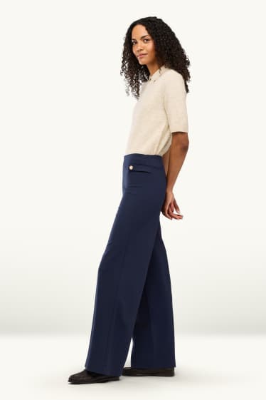 Damen - Jersey-Hose - High Waist - Wide Leg - dunkelblau
