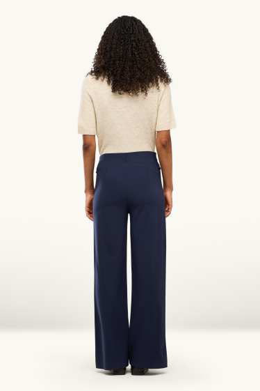 Damen - Jersey-Hose - High Waist - Wide Leg - dunkelblau