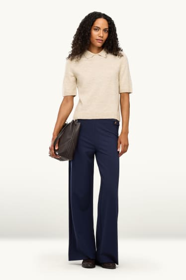 Damen - Jersey-Hose - High Waist - Wide Leg - dunkelblau