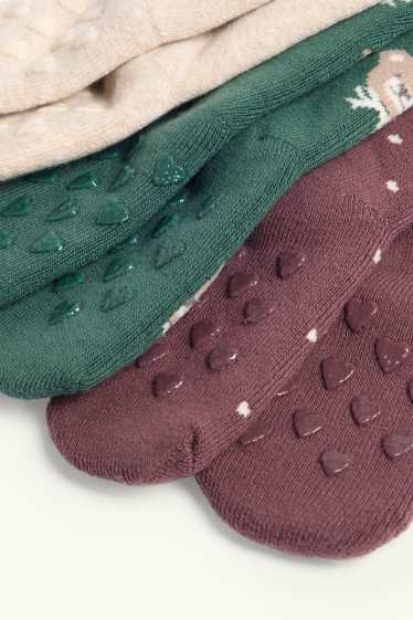 Neonate - Confezione da 3 - orsetto - calze antiscivolo con motivo per neonati - beige / verde