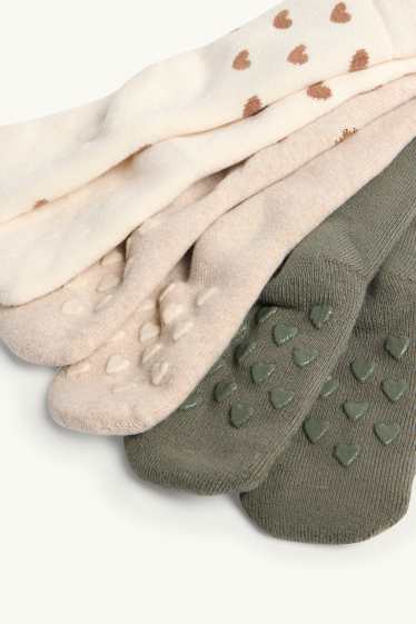 Baby Mädchen - Multipack 3er - Igel - Baby-Noppensocken mit Motiv - dunkelgrün / cremeweiss
