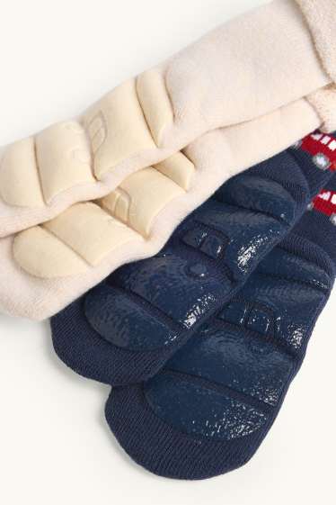 Baby Boys - Multipack of 2 - car - baby slipper socks with motif - dark blue / creme white