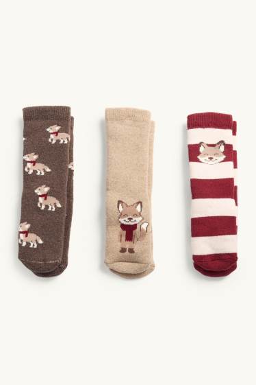 Baby Boys - Multipack of 3 - fox - baby slipper socks with motif - beige / bordeaux