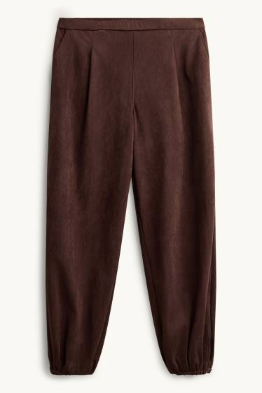 Femmes - Pantalon - mid waist - jambe ballon - faux suède - marron