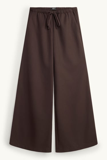 Dona - Pantalons de tela - mid waist - wide leg - marró fosc