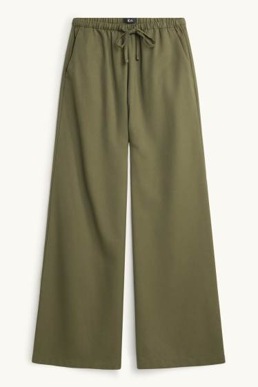 Damen - Stoffhose - Mid Waist - Wide Leg - dunkelgrün