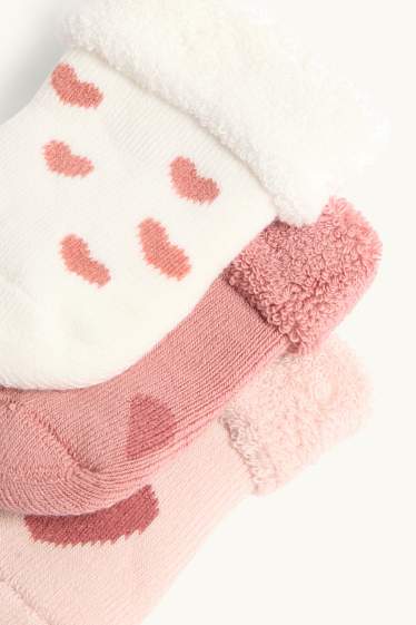 Bébés filles - Lot de 3 paires - petit cœur - chaussettes pour nouveau-né à motif - blanc / rose