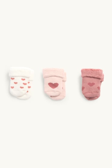 Bébés filles - Lot de 3 paires - petit cœur - chaussettes pour nouveau-né à motif - blanc / rose