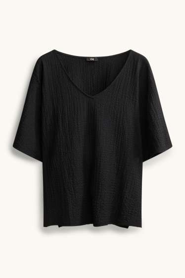 Damen - T-Shirt mit V-Ausschnitt - Regular Fit - schwarz