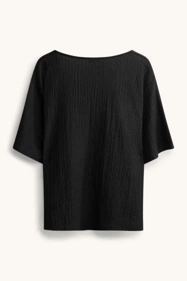 Damen - T-Shirt mit V-Ausschnitt - Regular Fit - schwarz