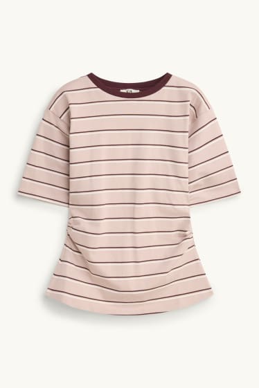 Damen - T-Shirt - Slim Fit - gestreift - braun / rosa