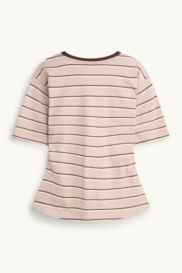 Damen - T-Shirt - Slim Fit - gestreift - braun / rosa