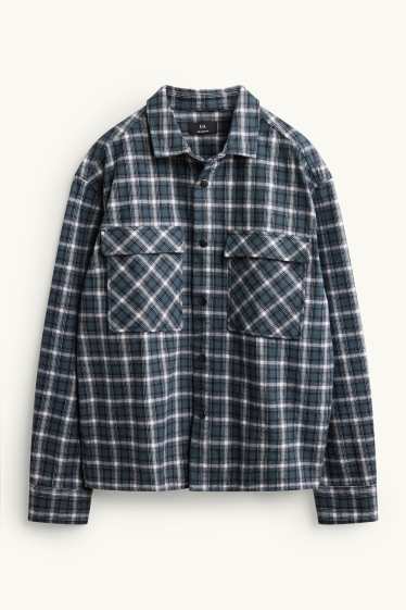 Hommes - Chemise - relaxed fit - col kent - à carreaux - bleu foncé / blanc