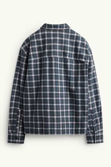 Hommes - Chemise - relaxed fit - col kent - à carreaux - bleu foncé / blanc