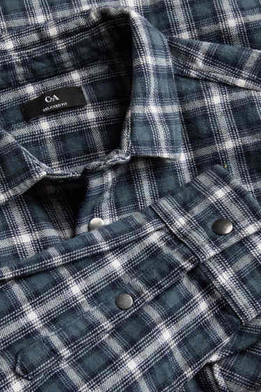 Hommes - Chemise - relaxed fit - col kent - à carreaux - bleu foncé / blanc