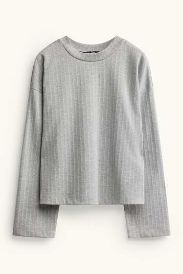 Damen - Sweatshirt - gestreift - grau-melange
