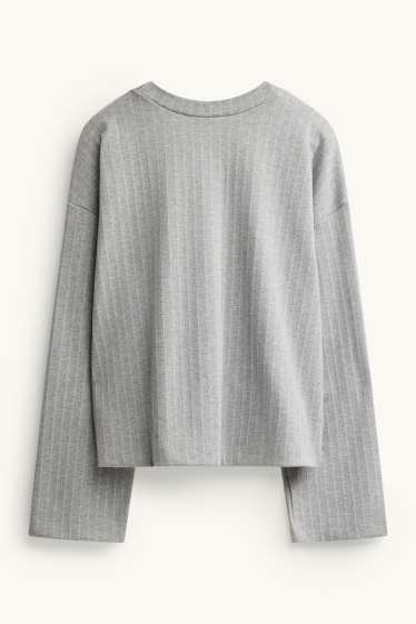 Damen - Sweatshirt - gestreift - grau-melange