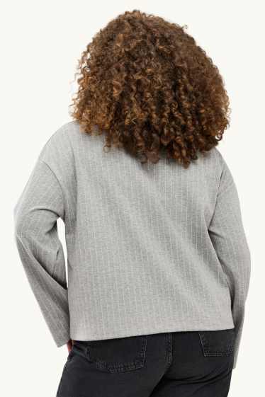Damen - Sweatshirt - gestreift - grau-melange