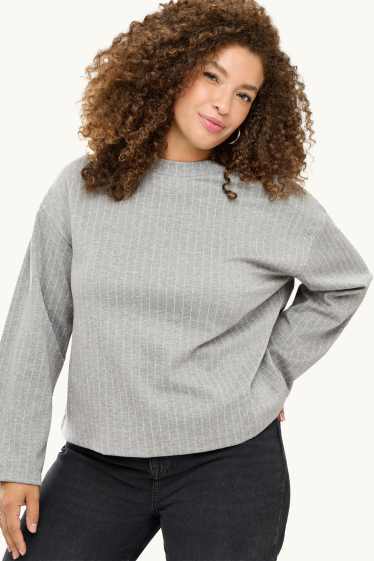 Damen - Sweatshirt - gestreift - grau-melange