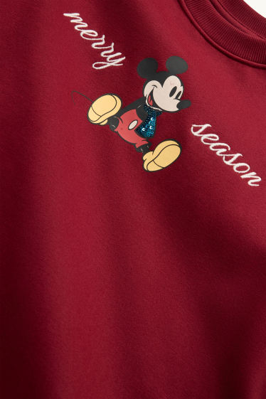 Damen - Weihnachts-Sweatshirt - Micky Maus - Glanz-Effekt - dunkelrot