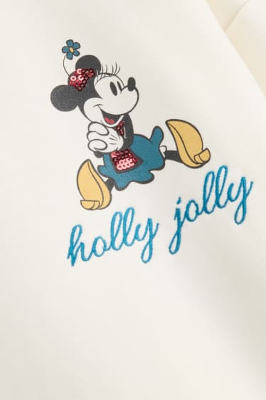 Femmes - Sweat de Noël - Minnie Mouse - effet brillant - blanc crème