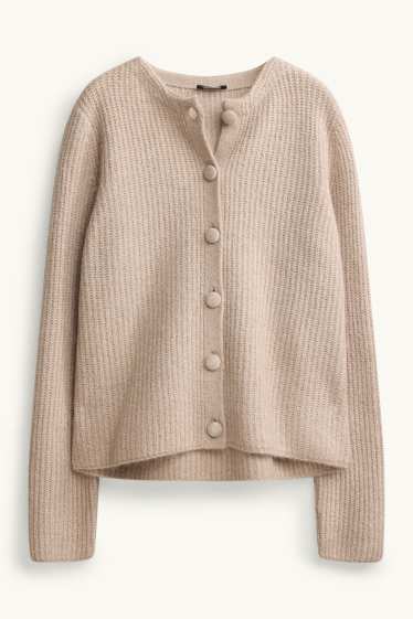Women - Cardigan - ribbed - light beige