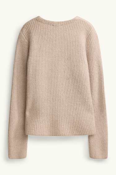 Women - Cardigan - ribbed - light beige