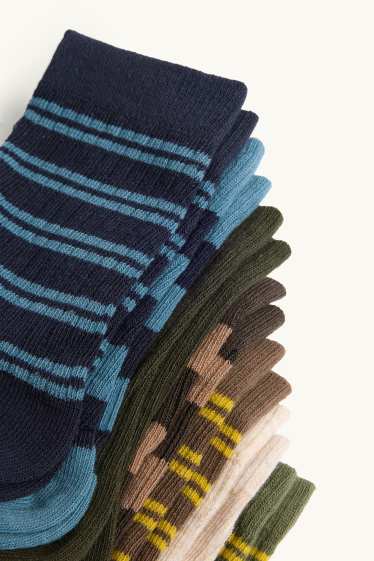 Kinderen: jongens - Set van 7 paar - sokken - geribd - bruin / blauw