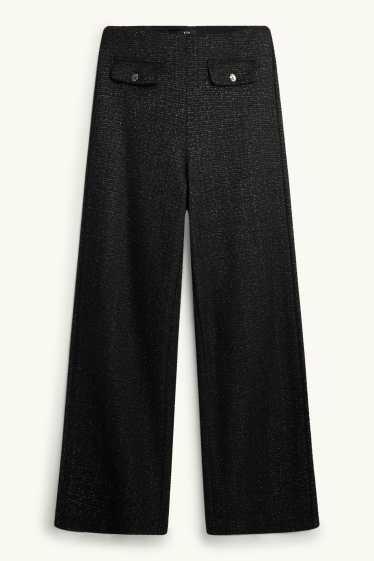 Donna - Pantaloni - vita alta - gamba ampia - effetto brillante - nero / argento